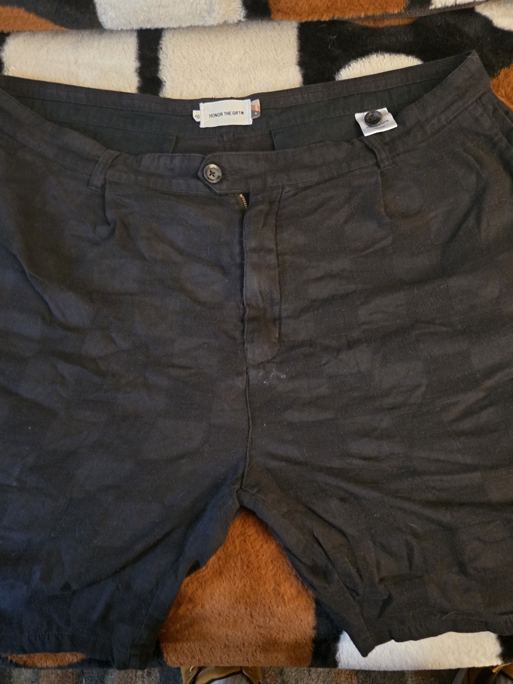 Men's Black Flat-Front Linen Blend Shorts